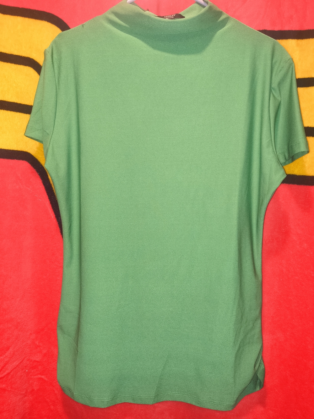 Ashley Blue Green Short Sleeve Mock Neck Top